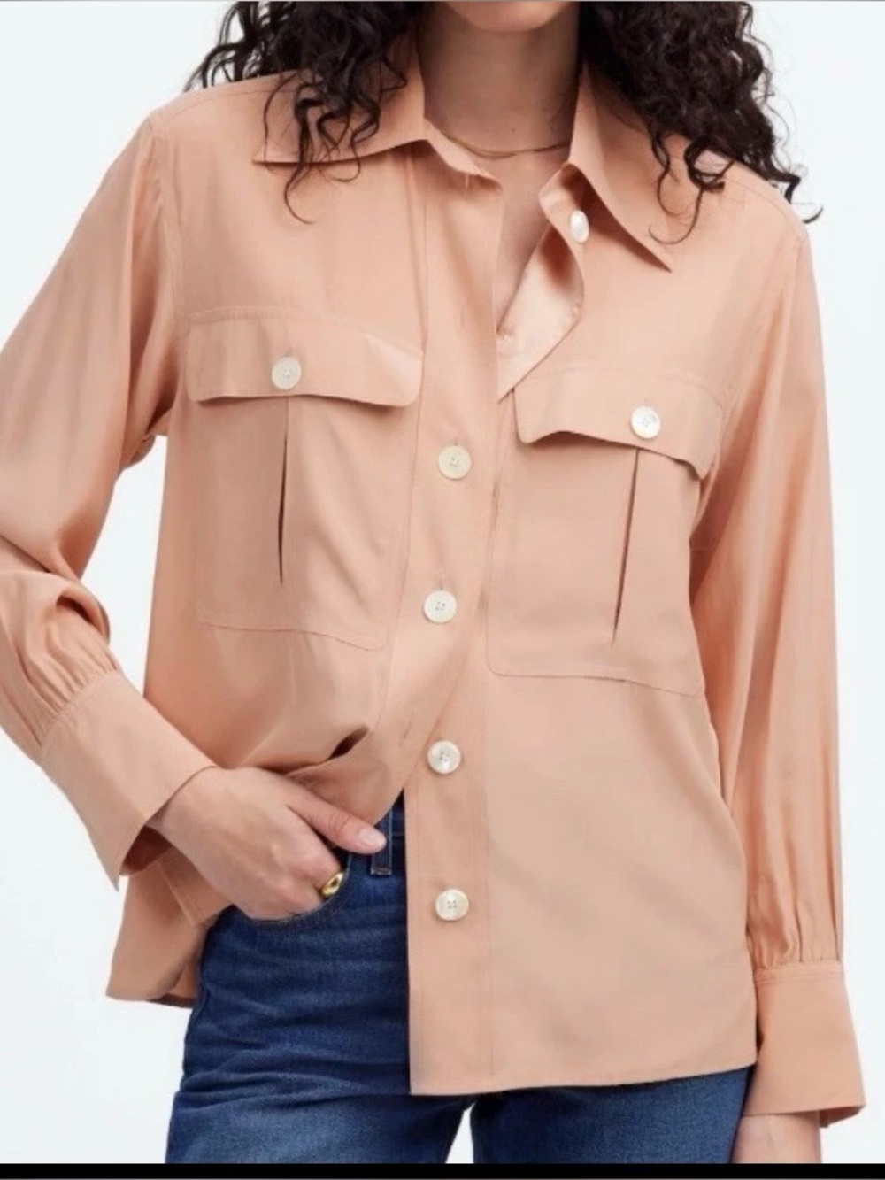 Madewell 100% Silk Button up Women’s Shirt Blush Pink Size Small NWT
